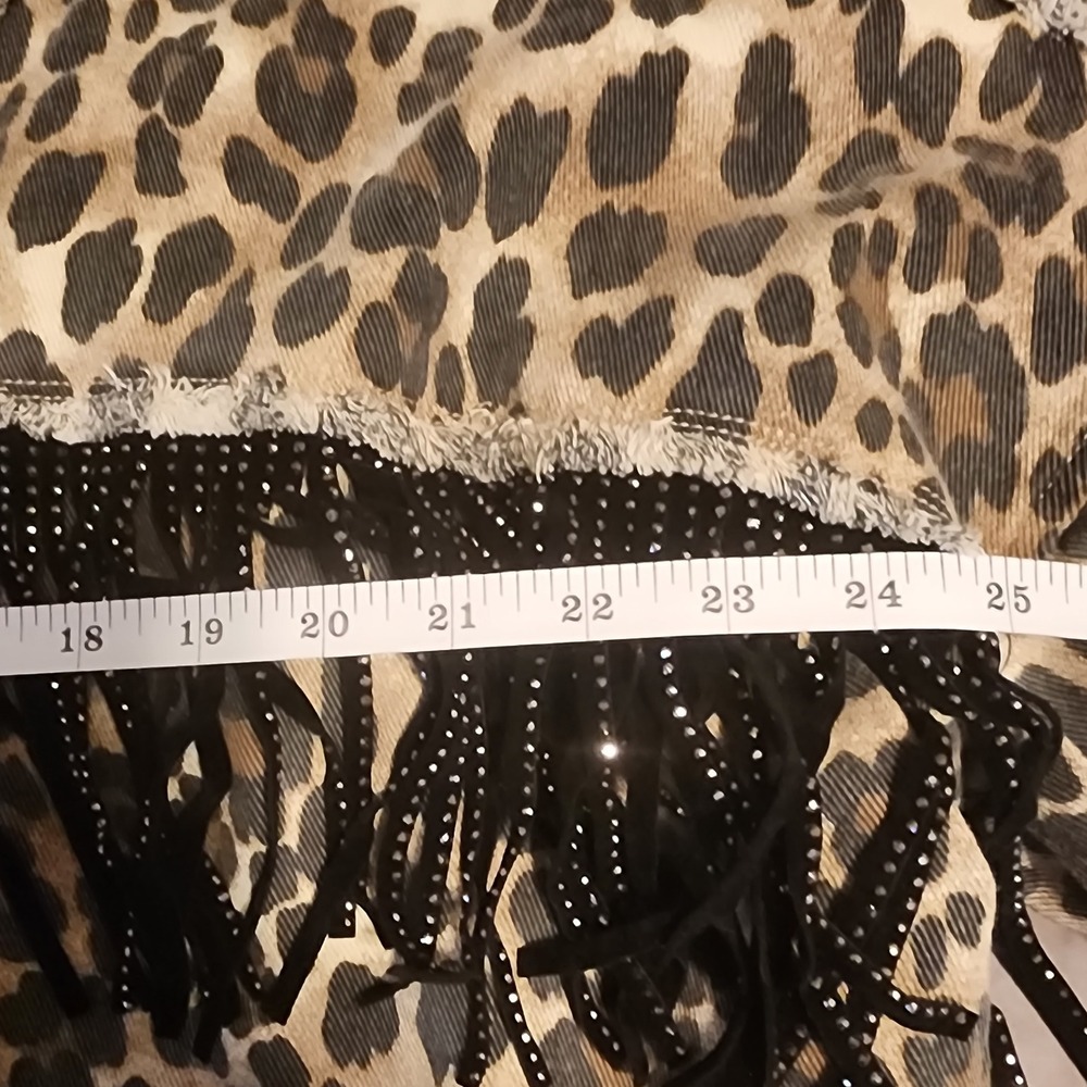 Macaron Women's Leopard Print Denim Shirt Jacket Black Sequin Fringe‎ - Picture 3 of 5